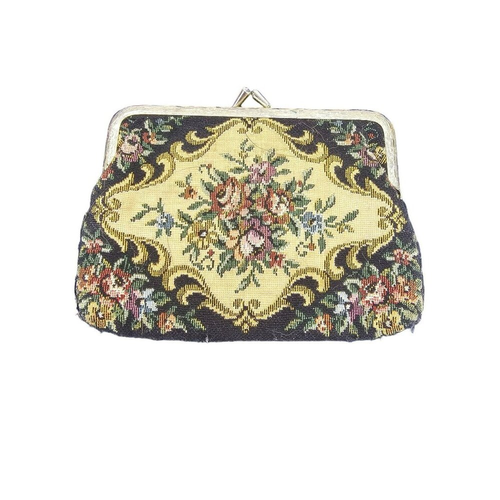 Vintage small purse handbag tapestry GoldTone Clasp Embroidered Tapestry Purse H